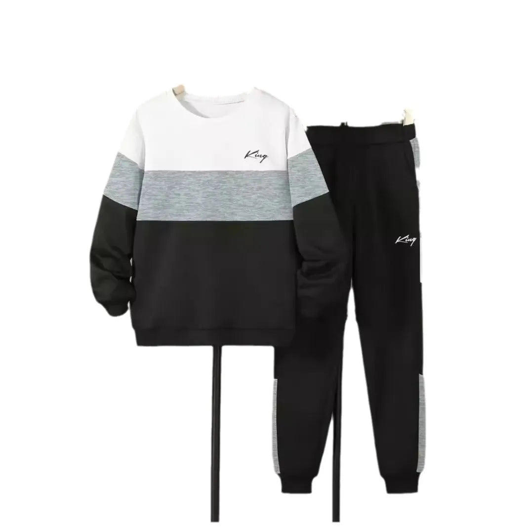 Design Sense boys cotton blend pullover hoodie and jogger trousers two-piece set in multicolour options