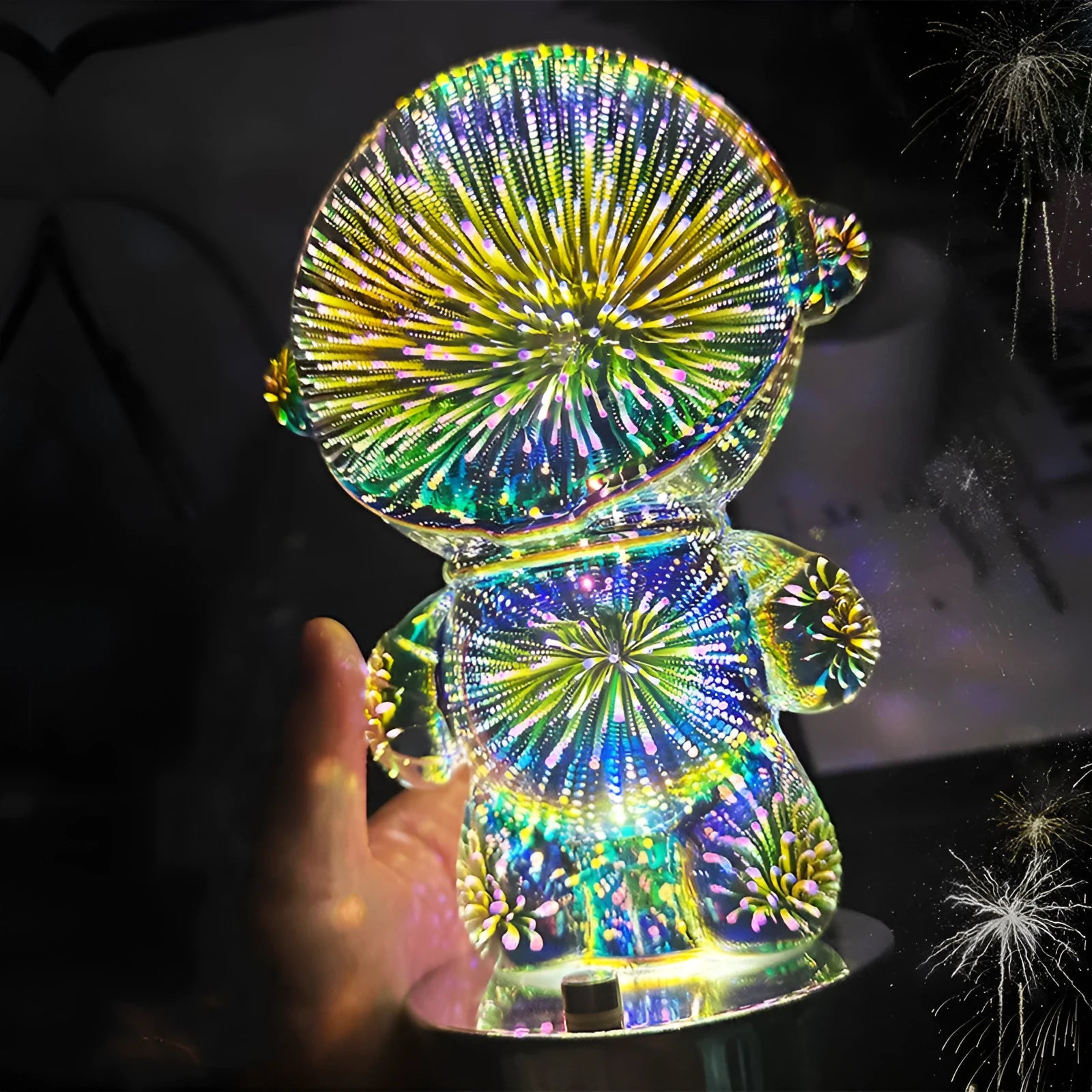 Fireworks Astronaut 3D stereo glass atmosphere light with touch switch and USB charging on a desk