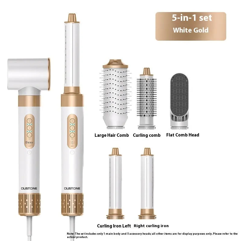 8-in-1 hair curler styling kit with brushless motor and attachments in champagne gold finish