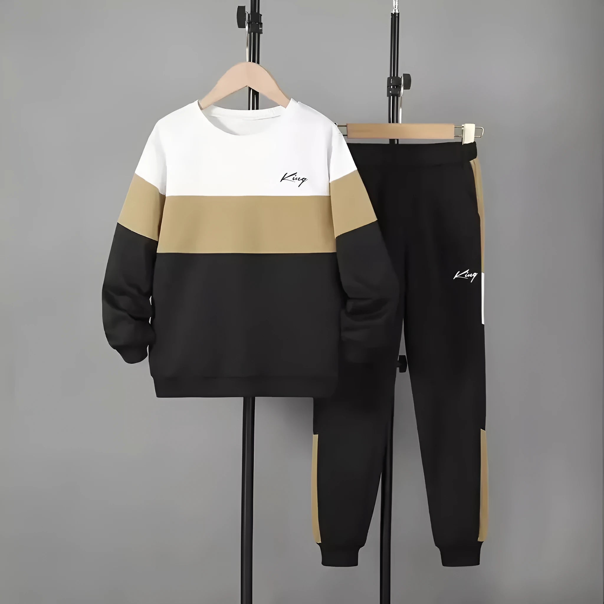 Design Sense boys cotton blend pullover hoodie and jogger trousers two-piece set in multicolour options