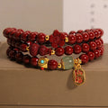Women's multi-circle cinnabar bracelet with gourd and five petal flower design