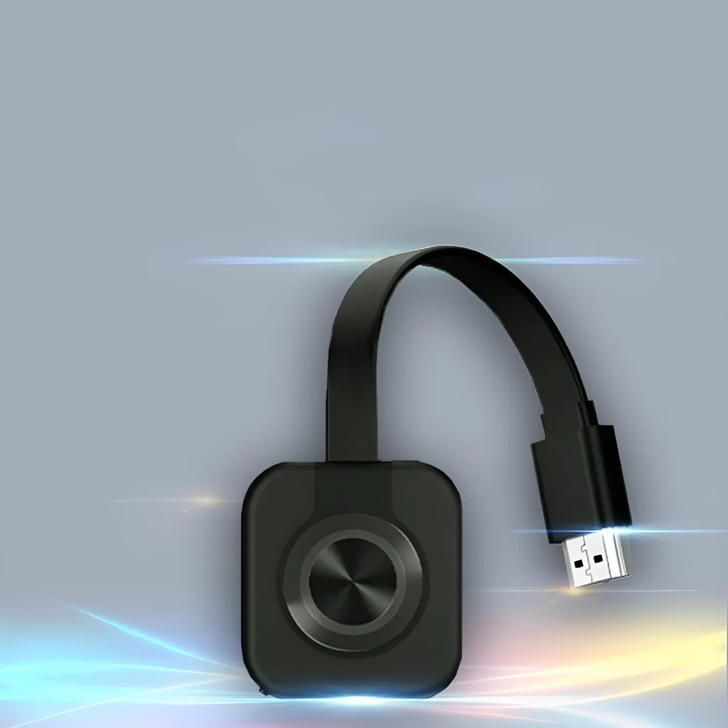 Wireless HDMI transmitter, compact 4.6 x 4.3 x 0.6 cm, for mobile same-screen projection with HDMI interface.