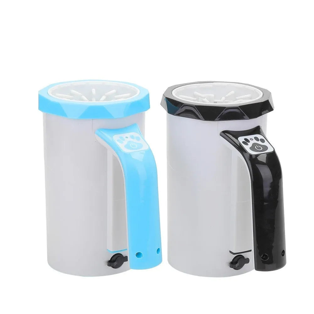 Pet automatic foot-washing machine with USB charging port and silicone cleaning cup in white and blue colour