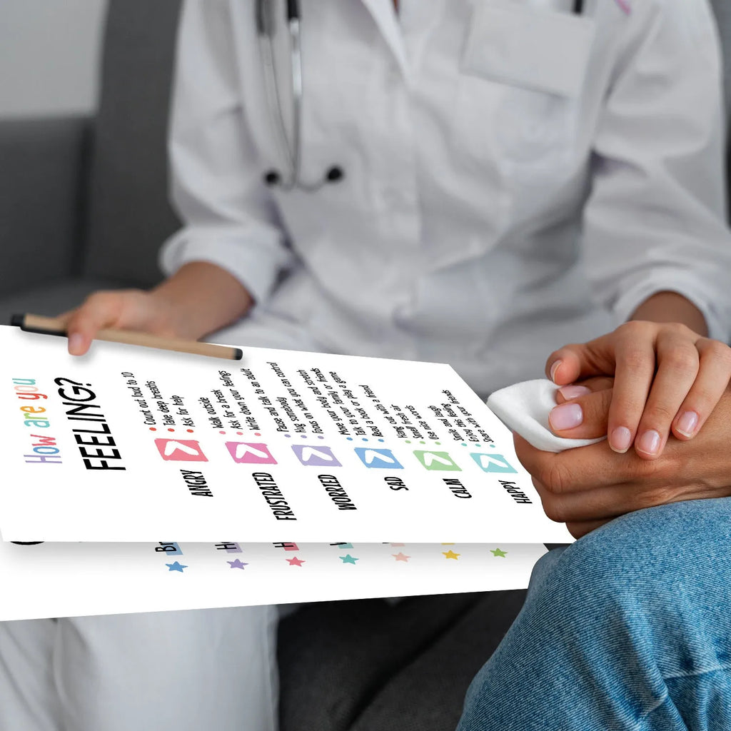 Set of 12 mental health posters on coated paper with bright film finish, 255x355mm each, with glue dots