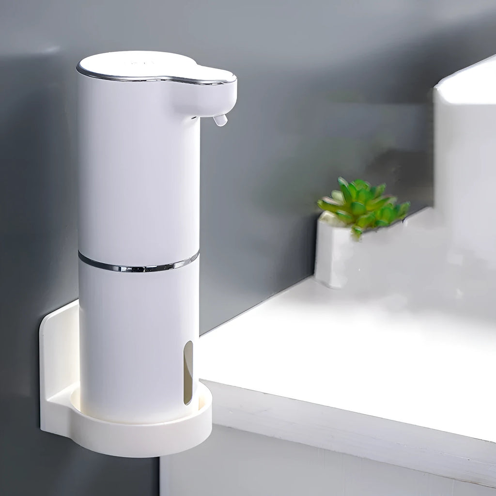 Smart foam automatic sensor soap dispenser in white ABS with USB cable, modern design for kitchen or bathroom