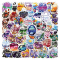 Pack of 50 colourful tea cup graffiti design waterproof stickers for DIY scooter and luggage customisation.