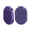 Purple TPR pet shampoo brush with ergonomic handle and soft bristles for dog and cat grooming