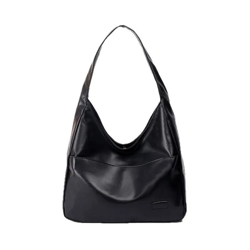 Women's soft PU shoulder bag in European retro style with zipper compartment and sewing thread details