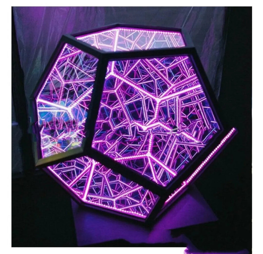 Infinite dodecahedron LED night light, 20cm plastic acrylic USB table lamp with colour art patterns