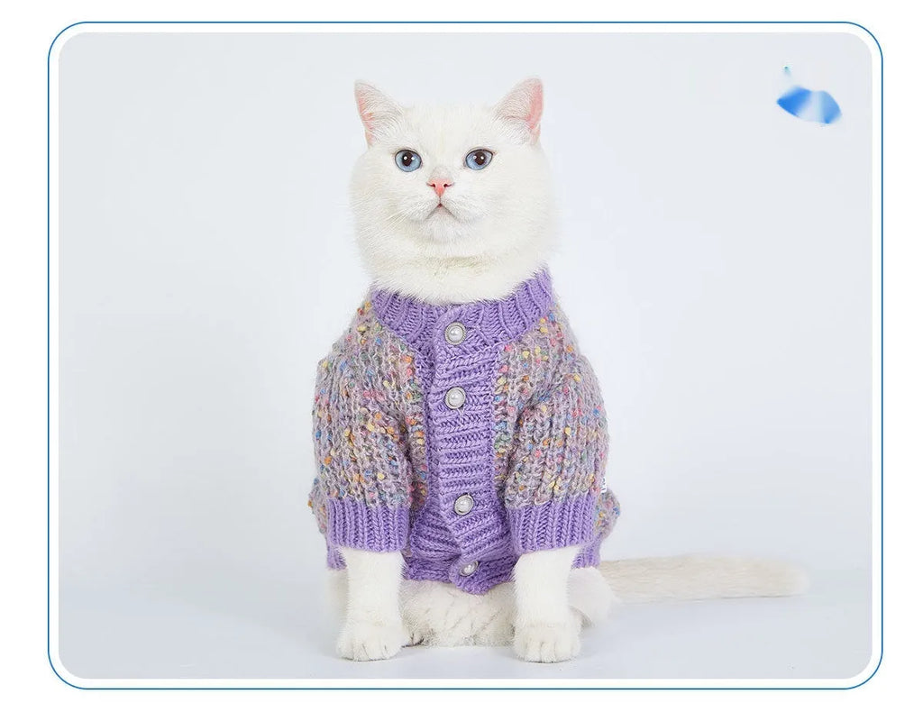 Purple dog sweater cardigan with textured soft glutinous bean design for XL and XXL breed dogs