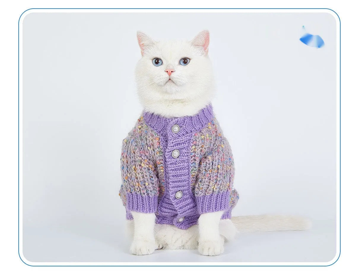 Purple dog sweater cardigan with textured soft glutinous bean design for XL and XXL breed dogs