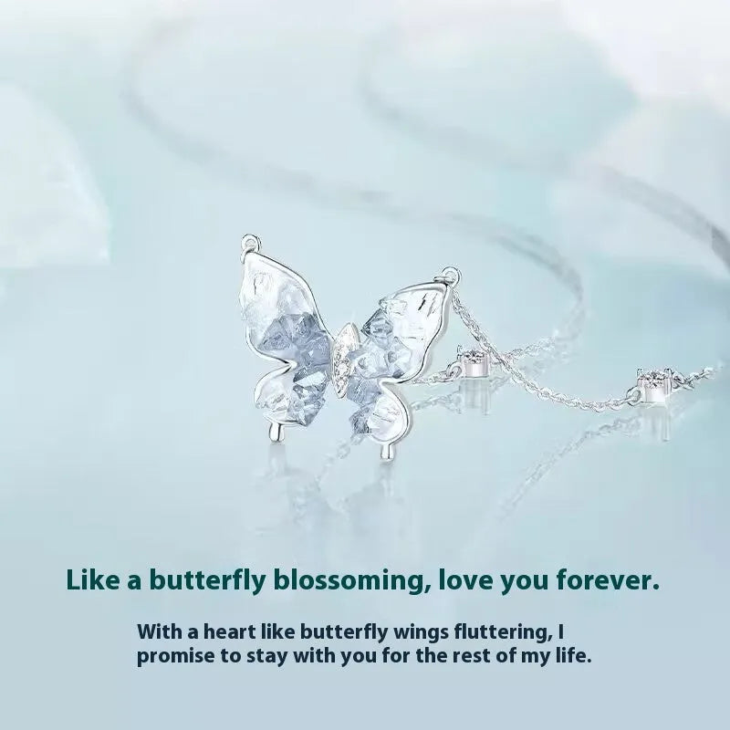 Bingyu Butterfly S925 silver necklace with detailed electroplated pendant on an adjustable 41-50cm O-ring chain.