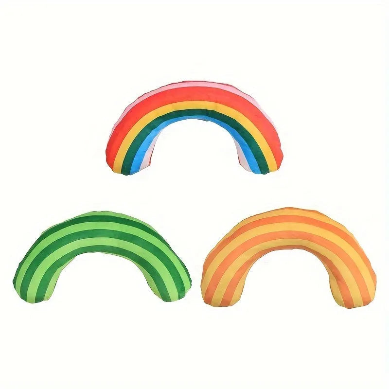 Striped pattern cat pillow toy with noise maker and catnip strip measuring 23 by 20 centimetres