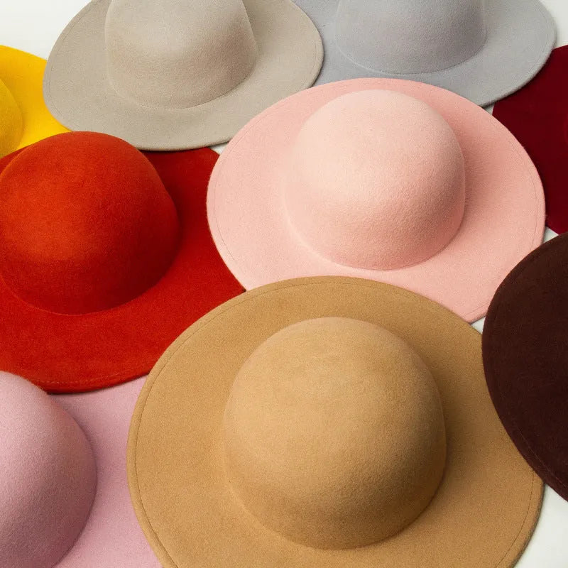 Wool felt top hat fisherman hat in khaki, black or coffee, adjustable small round tie-dye hat
