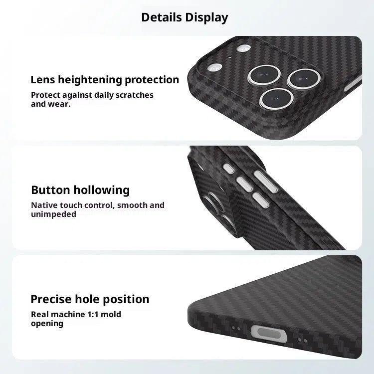 Kevlar carbon fibre texture PP phone case for iPhone, Pure Black colour, minimalist back cover design