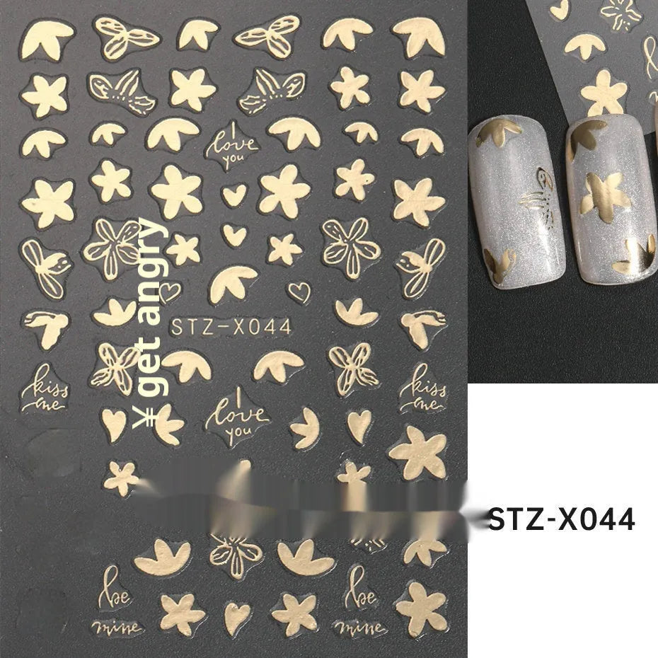 Black and silver striped cartoon pattern nail stickers with plastic application tool