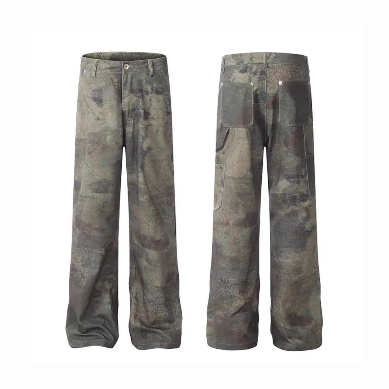 Men's straight-leg jeans with a retro digital camouflage pattern in a picture colour.