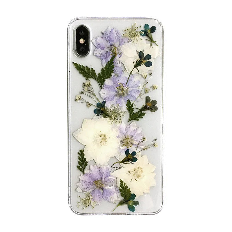 Soft blue and purple dried flower basket design TPU case for iPhone mobile phones