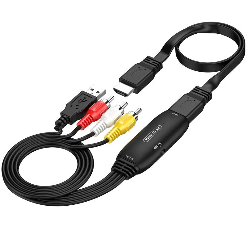 HDMI to AV adapter cable with 110cm length and RCA connectors for video transfer