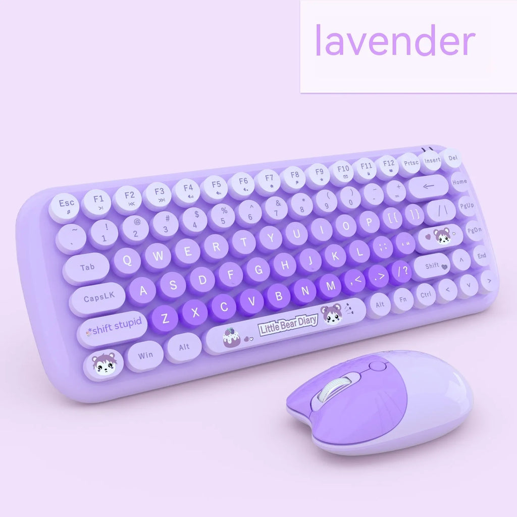 Pink cartoon wireless keyboard and mouse set with compact design for laptop and desktop use