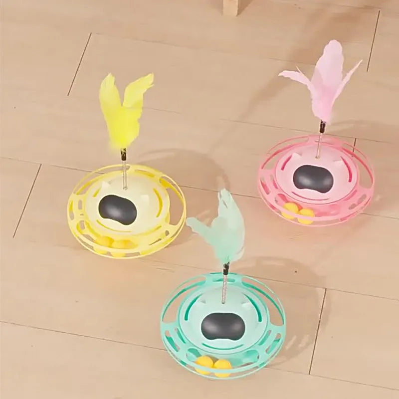 Pink cat toy tumbler turntable measuring 17cm by 10cm for self-play