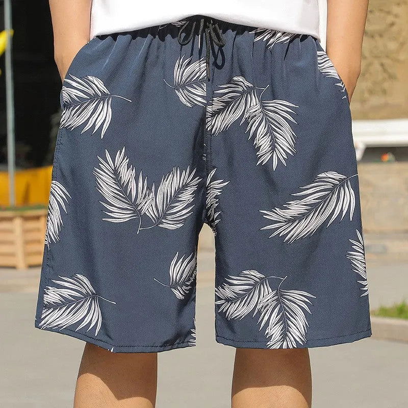 Men's striped ice silk beach trousers with loose fit and elastic waist