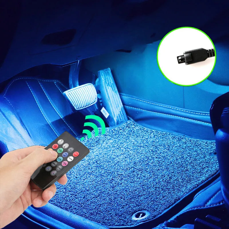 Car LED atmosphere lighting strip showing eight RGB colours with voice control and app connectivity
