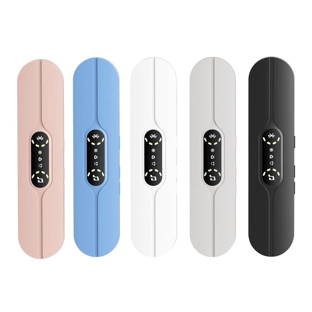 Bone conduction Bluetooth music box with USB power, timing function, and multiple colour options including black, white, black and gray, and blue and white