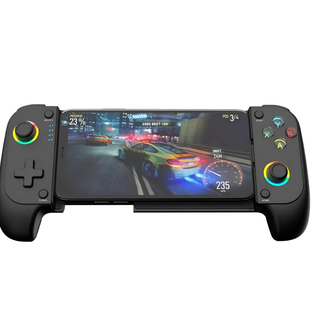 Bluetooth stretching mobile game controller in black, red and blue, or white colours