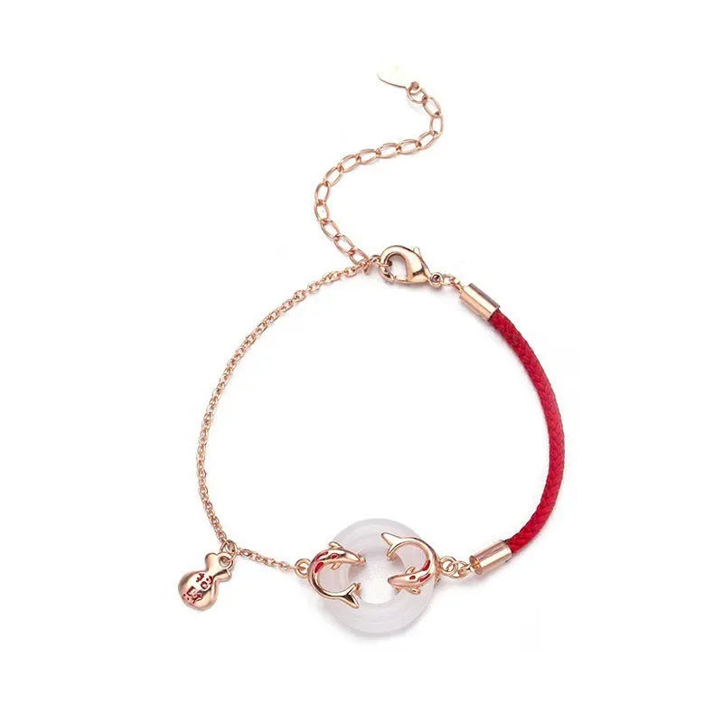 Japanese festive koi fish bracelet with red rope and peace buckle clasp