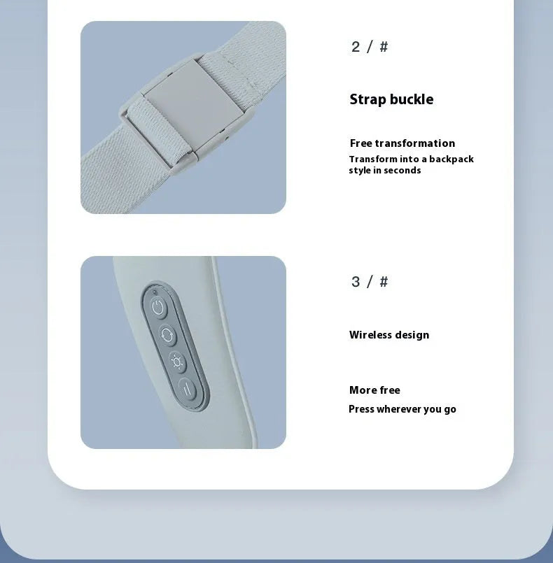 Grey elastic fabric USB rechargeable neck and back massager with infrared function.