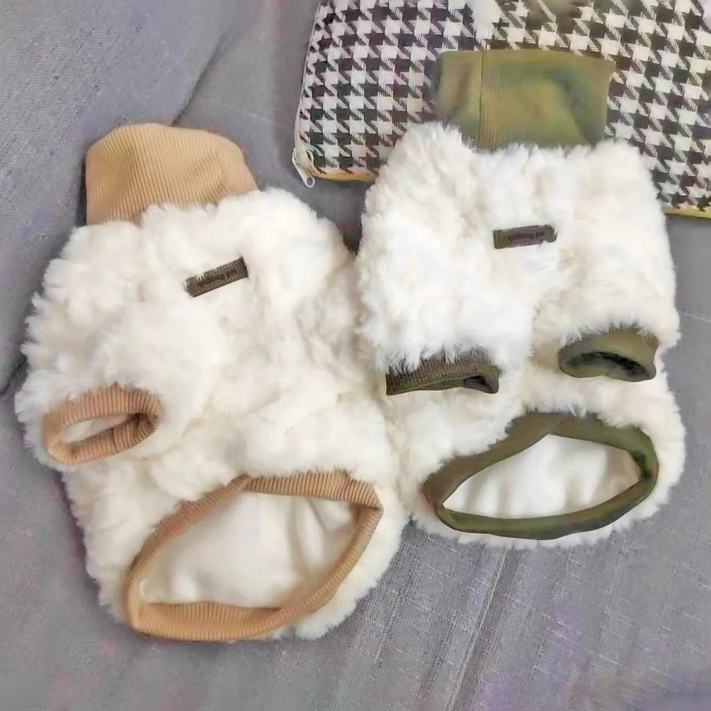 Turtleneck dog coat with plush cotton padding in creamy green colour for small medium dogs