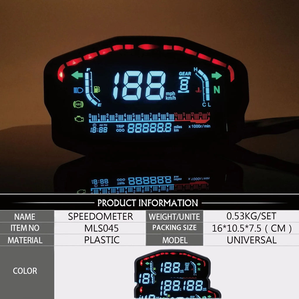 Black universal color screen LCD odometer for 12V motorcycle instrument modification