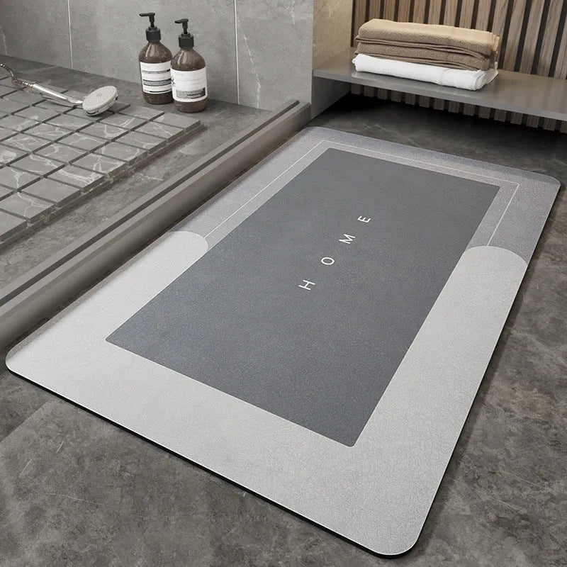 Machine woven bathroom floor mat in blended material showing oval and rectangle shape options