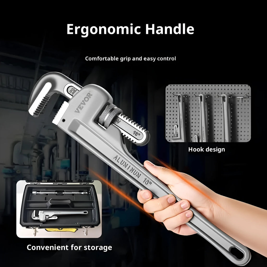Multifunctional water pipe pliers wrench in aluminium heavy straight style with 95mm opening on 18-inch model
