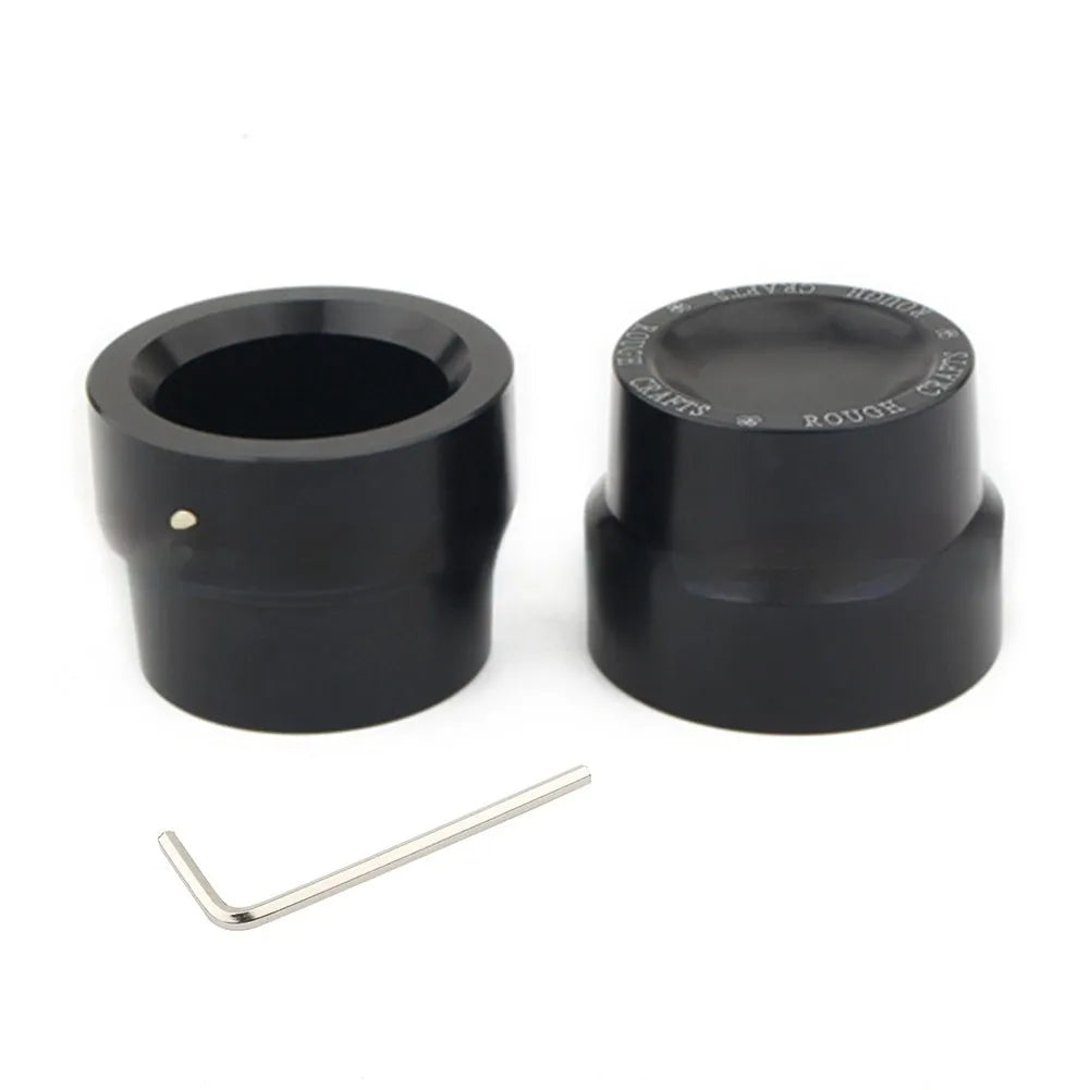 Black CNC aluminium front and rear axle decorative cover caps for Harley Sportster motorcycles.