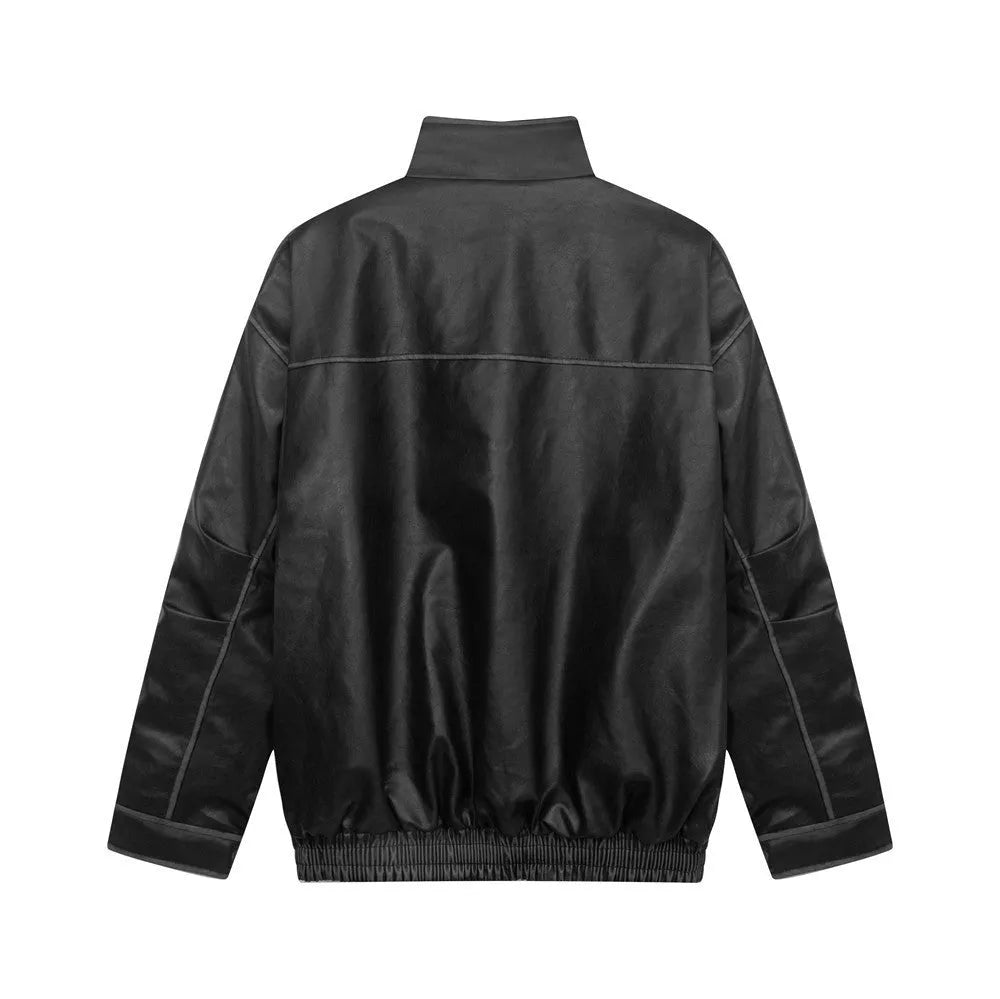 Men's PU leather coat with stand collar in Black and Brown colour options for leisure wear