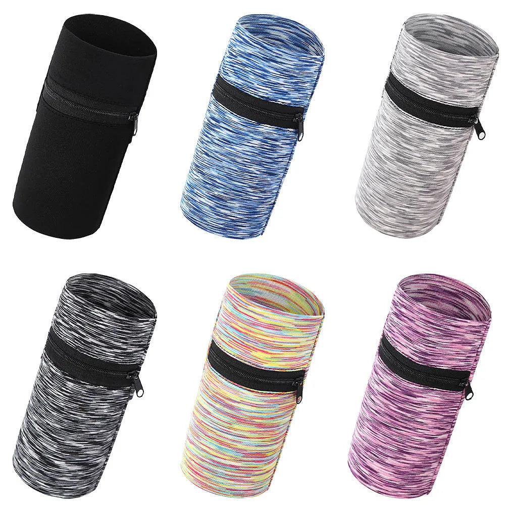 Sports arm bag for running with adjustable strap and multiple colour options including striped patterns