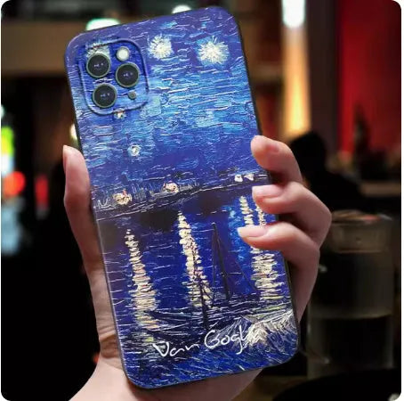 Van Gogh Starry Sky 3D soft TPU phone case for Apple iPhone, anti-drop protective cover.