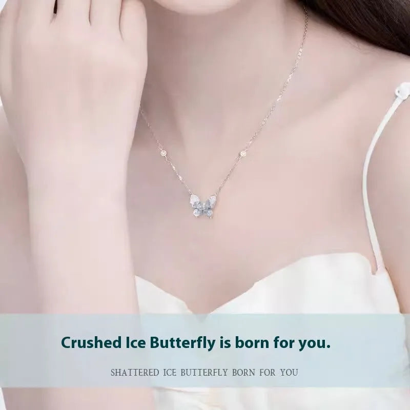 Bingyu Butterfly S925 silver necklace with detailed electroplated pendant on an adjustable 41-50cm O-ring chain.
