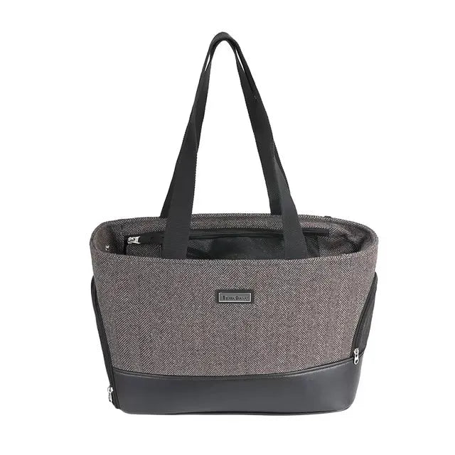 Capsule-shaped pet backpack for cats and small dogs in beige brown colour.