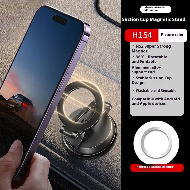Black H154 car magnetic phone holder with suction cup mount on dashboard