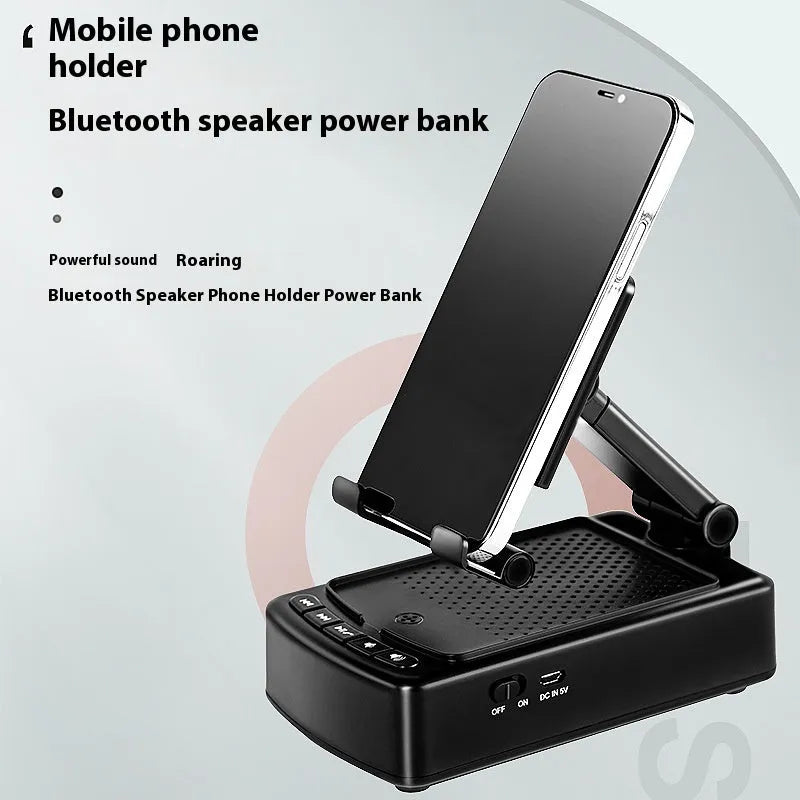 Multifunctional plastic tablet and phone holder in black with Bluetooth-compatible audio