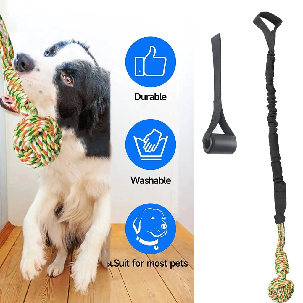 Woven cotton dog tug-of-war rope toy shown in grey, suitable for interactive play.