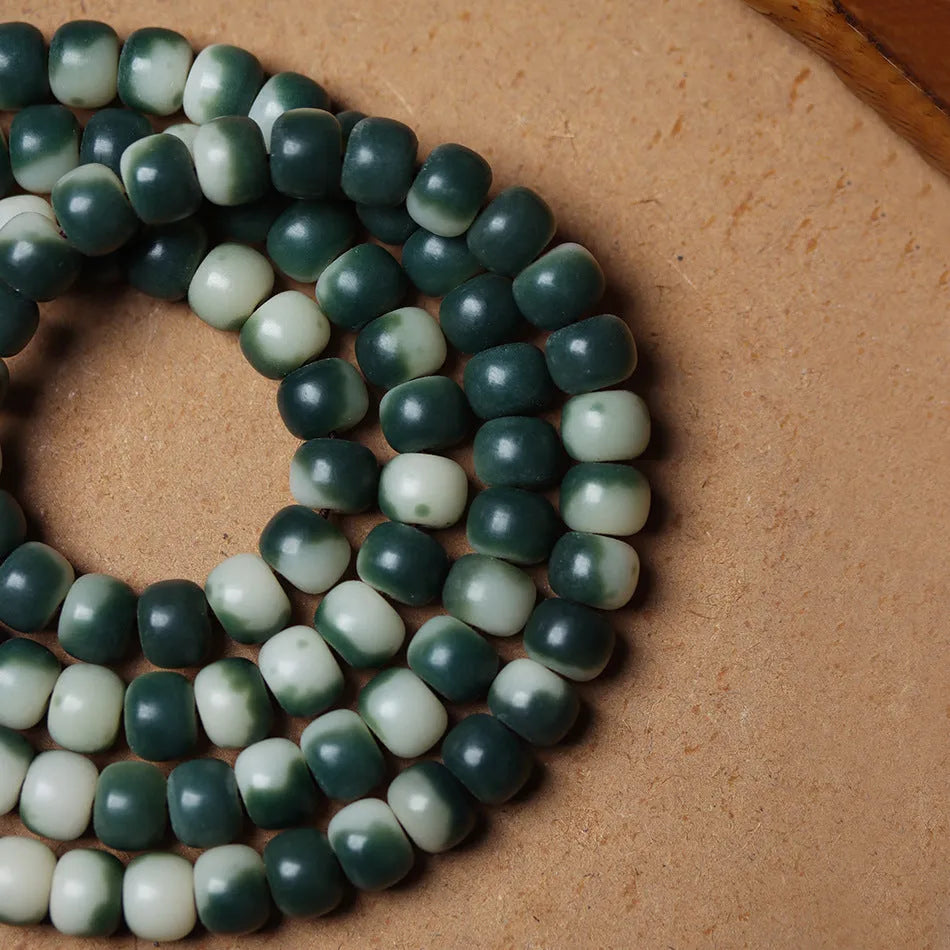 Lotus white jade bodhi root bracelet with floating flowers landscape pattern on 8 × 10mm beads