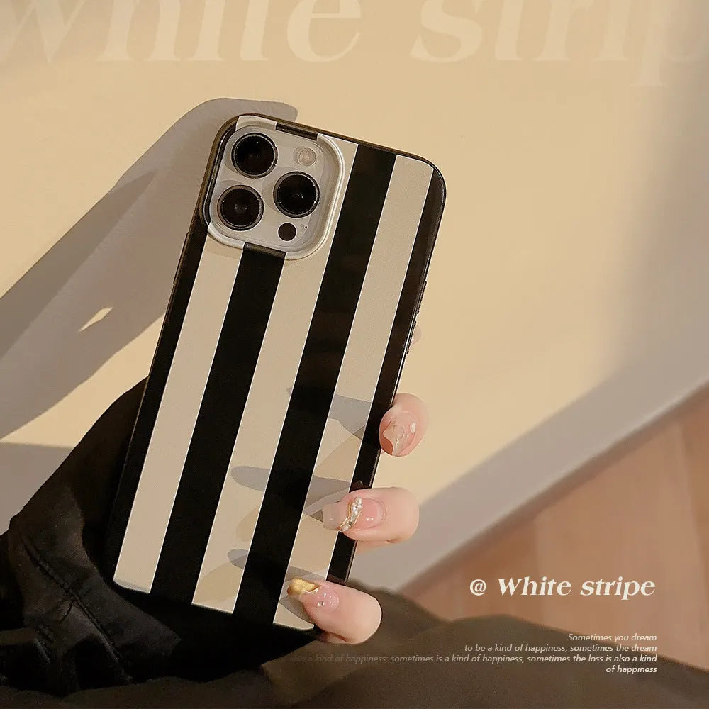 Bright black wide stripes silicone phone case for Apple iPhone, soft TPU painted shell