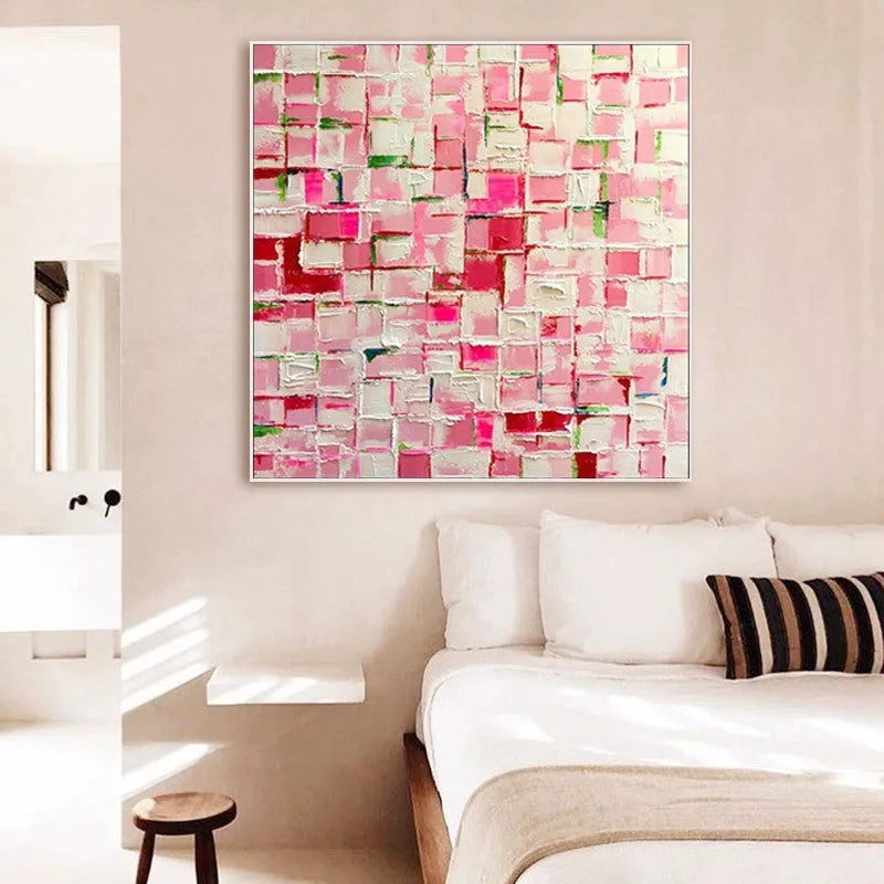 Hand painted abstract oil painting on square canvas, no frame, colourful modern wall art for home interiors