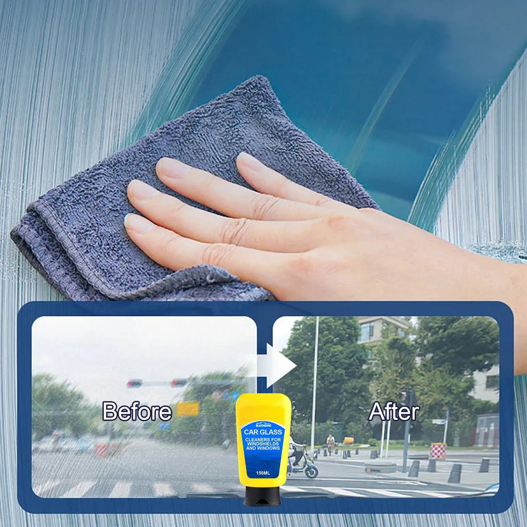 Windscreen automotive detergent defogging kit with 150ml spray bottle, microfiber cloth, and application sponge