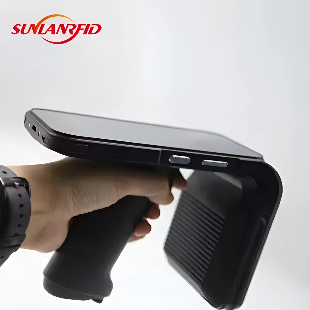 SLP-05 handheld Android UHF RFID reader and barcode scanner with large screen.