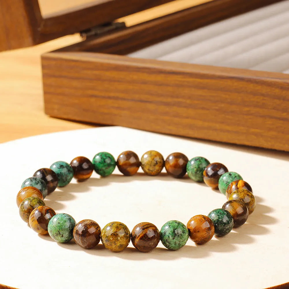 Handmade tigereye stone bracelet with 18mm flower bead in antique style